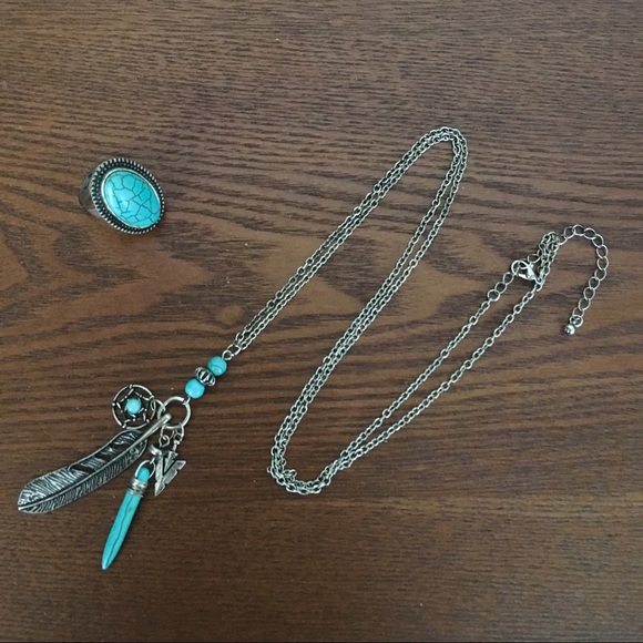 Unknown Jewelry - Faux Turquoise Necklace & Ring set